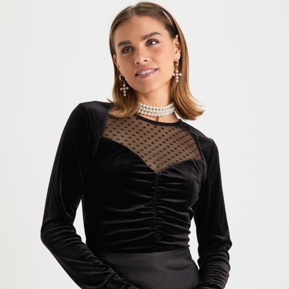 NWT Black Velvet & Mesh Top (S)